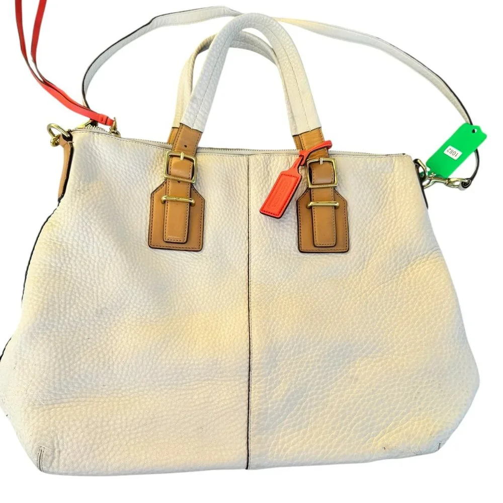 Coach Madison Phoebe Parchment Beige Pebbled Leather Shoulder Bag Tote 25304
